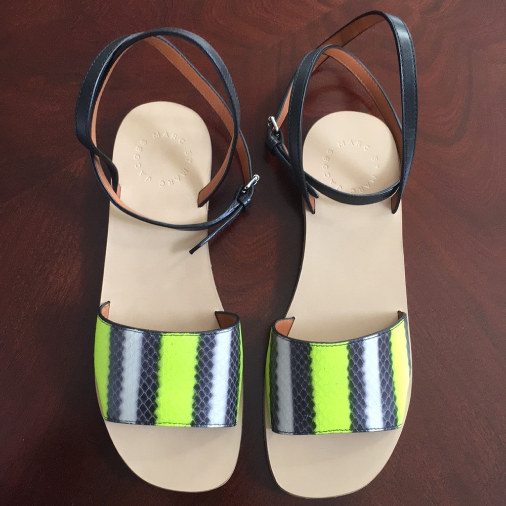 Marc By Marc Jacobs,Yellow Stripe Sandals. 5.5.